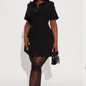 Fashion Nova Black Button-Up Mini Dress